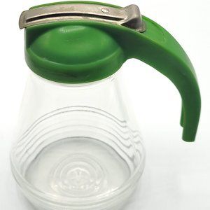 Mid Century Green Flip Top Lid Glass Syrup Pitcher